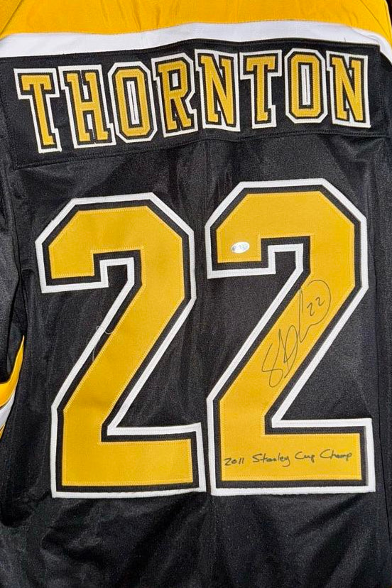 Shawn Thornton Signed Custom Black/Gold Bruins Jersey w/ "2011 Stanley Cup Champs" Inscscription - Sure Shot COA